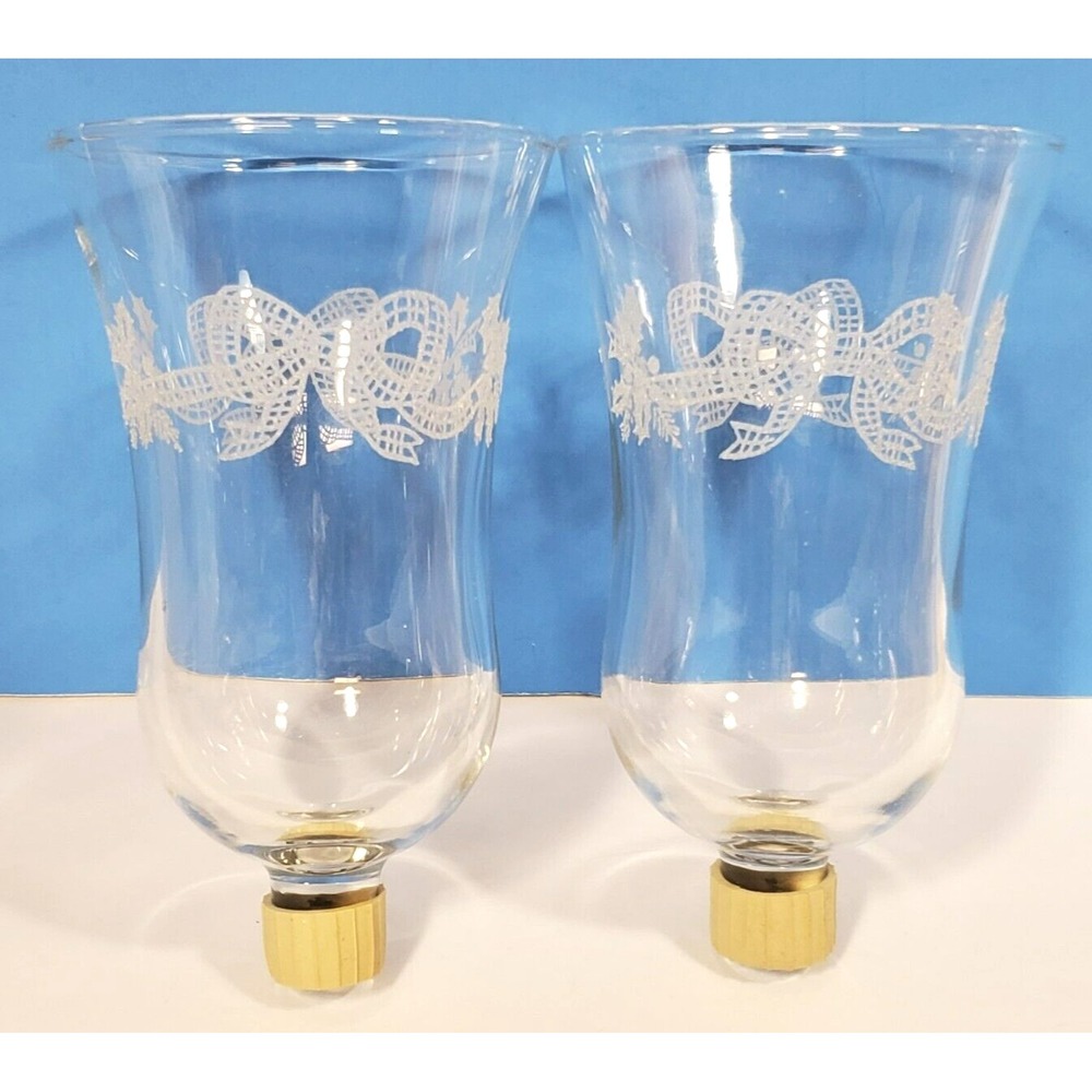 Votive Cups Peg Candle Cups ‎ Etched Ribbon Bows Homco Home Interiors Qty 2